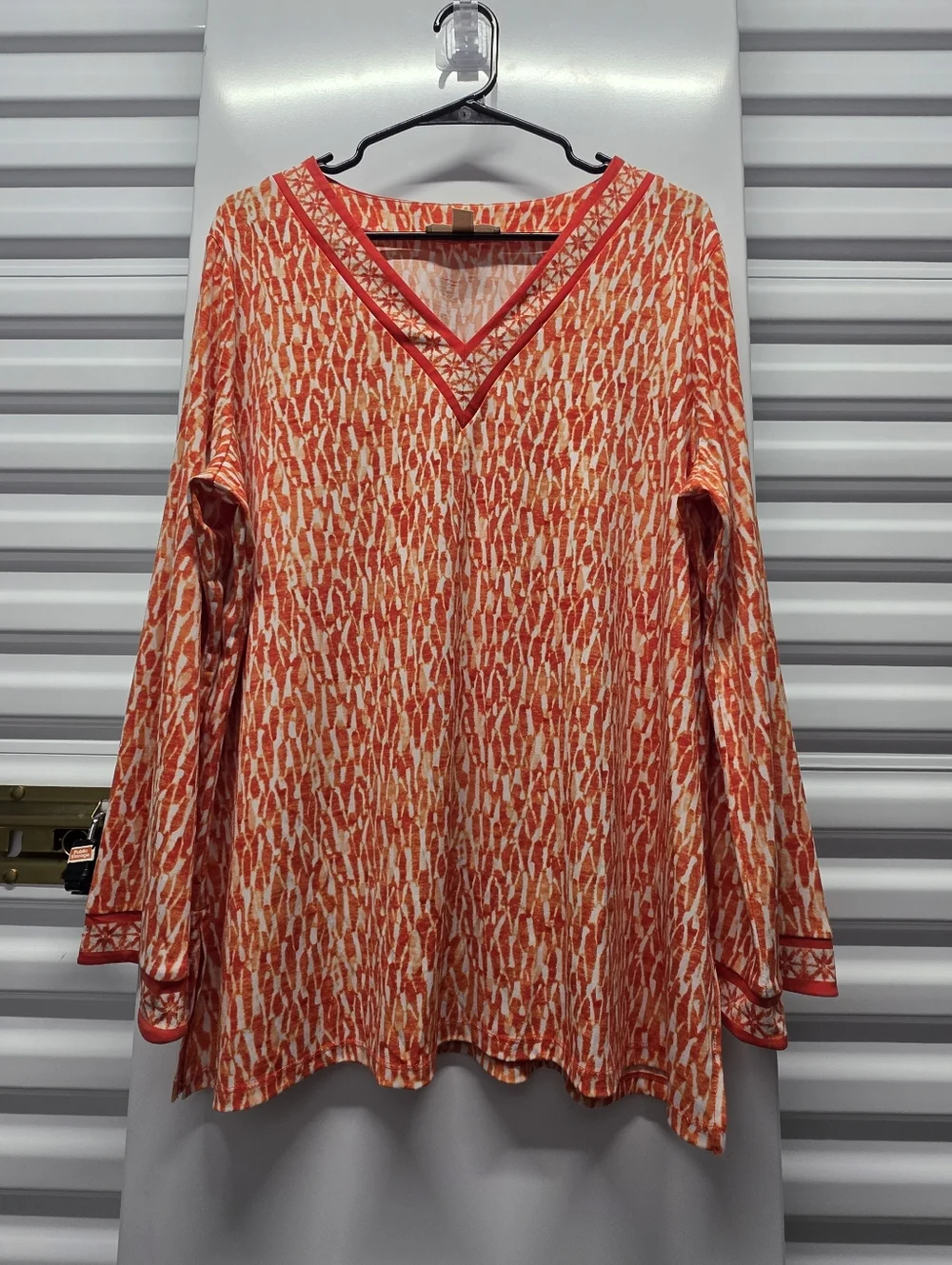 Michael Kors Top Orange Cream V-Neck Long Sleeve Patterned Boho Chic Women 2X